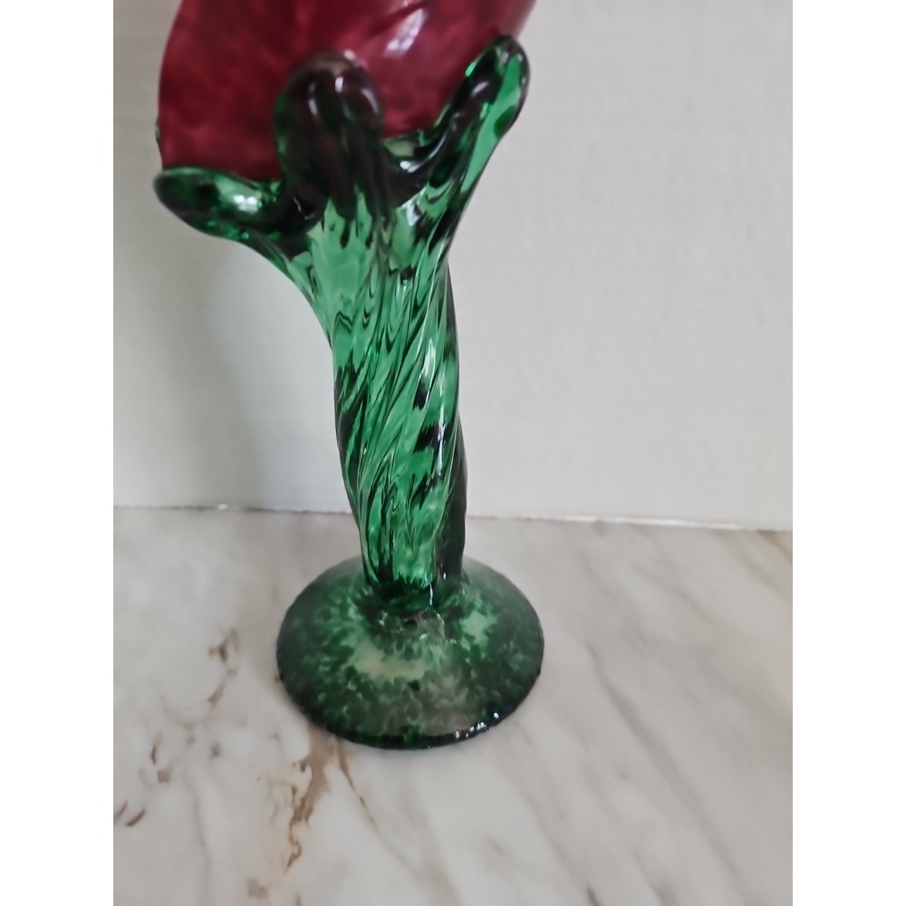 ART GLASS‎ RED ROSE BUD GREEN Base GLASS FLOWER - Picture 4 of 11